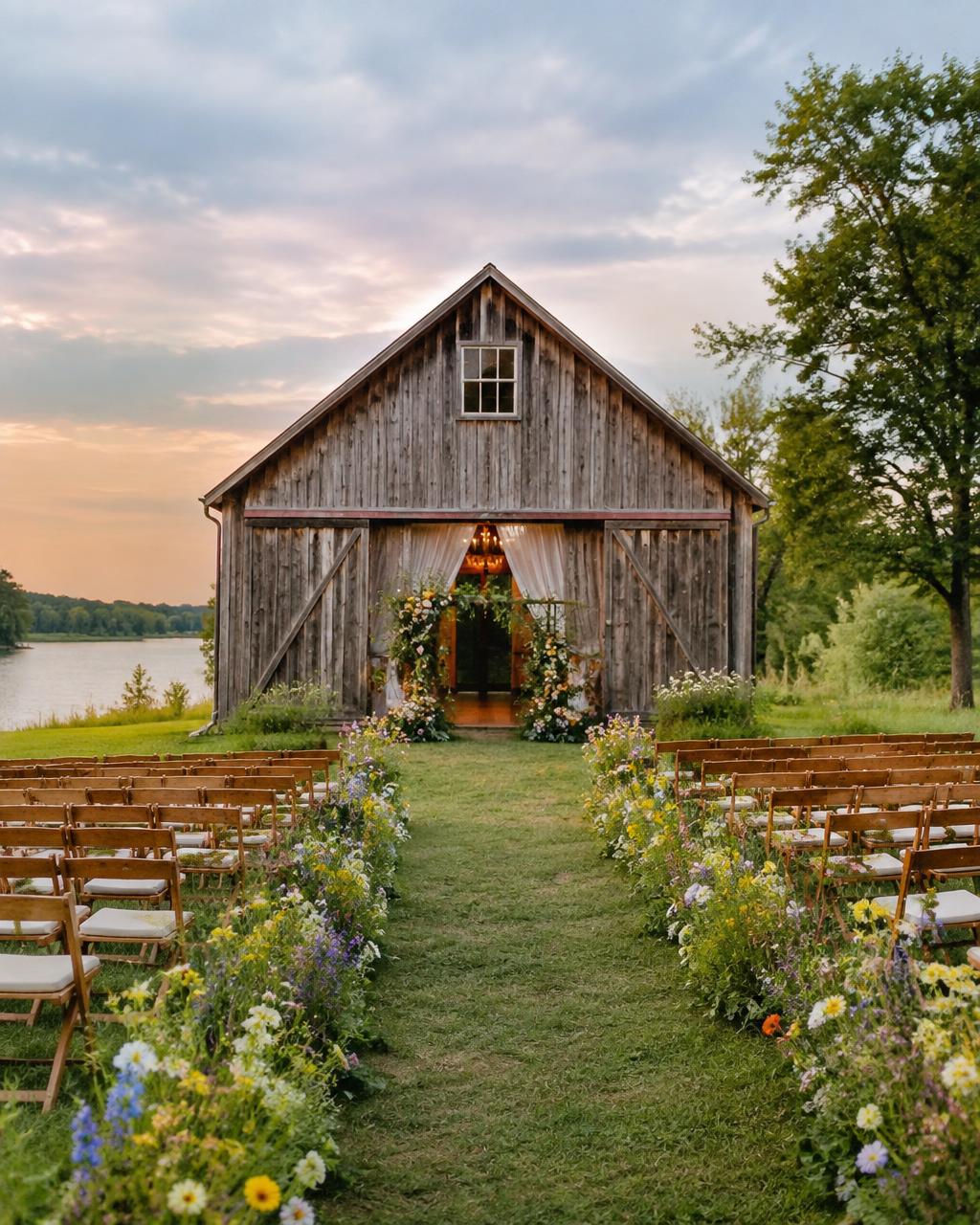 Wildflower aisle at the barn doors